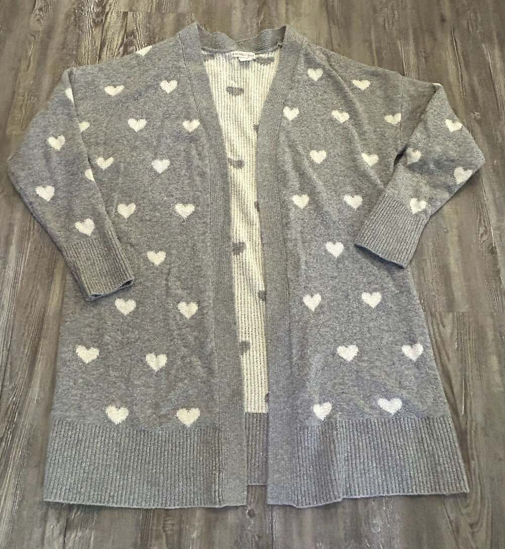 Sincerely Jules Gray Heart Print Open Front Cardigan Sweater XL Cozy Soft